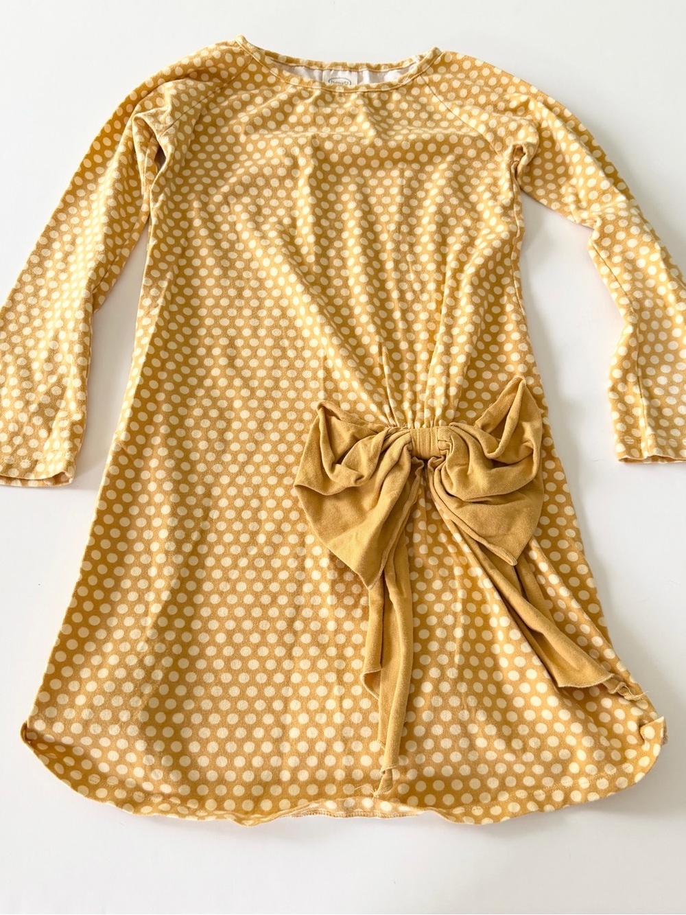 Mustard Yellow & White Polka Dot Dress with Bow Accent